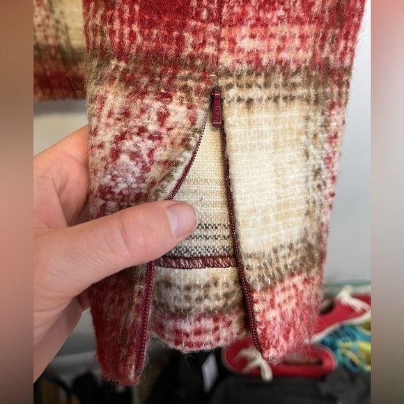 Just Female Plaid Wood Blouse Wool Blend Mock Neck - Picture 10 of 11